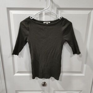 Express Olive Ribbed Boatneck Top — Dark Green